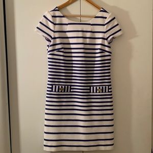 Lilly Pulitzer Blue and White Stripped Shift Dress with Gold Buttons